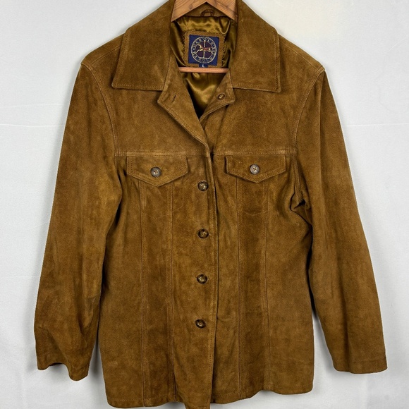HAROLD’S Women's Lush Soft Suede Leather Jacket Coat Sz L Button Front Lined - Picture 1 of 13